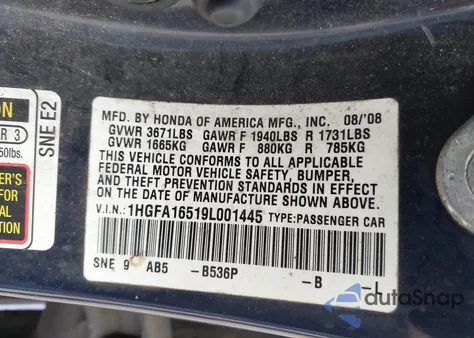 2009 Honda Civic Lx z USA, uszkodzony, nr VIN 1HGFA16519L001445